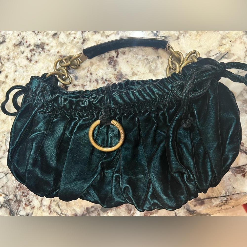 BCBGMaxAzria Dark Green Satin Shoulder Bag